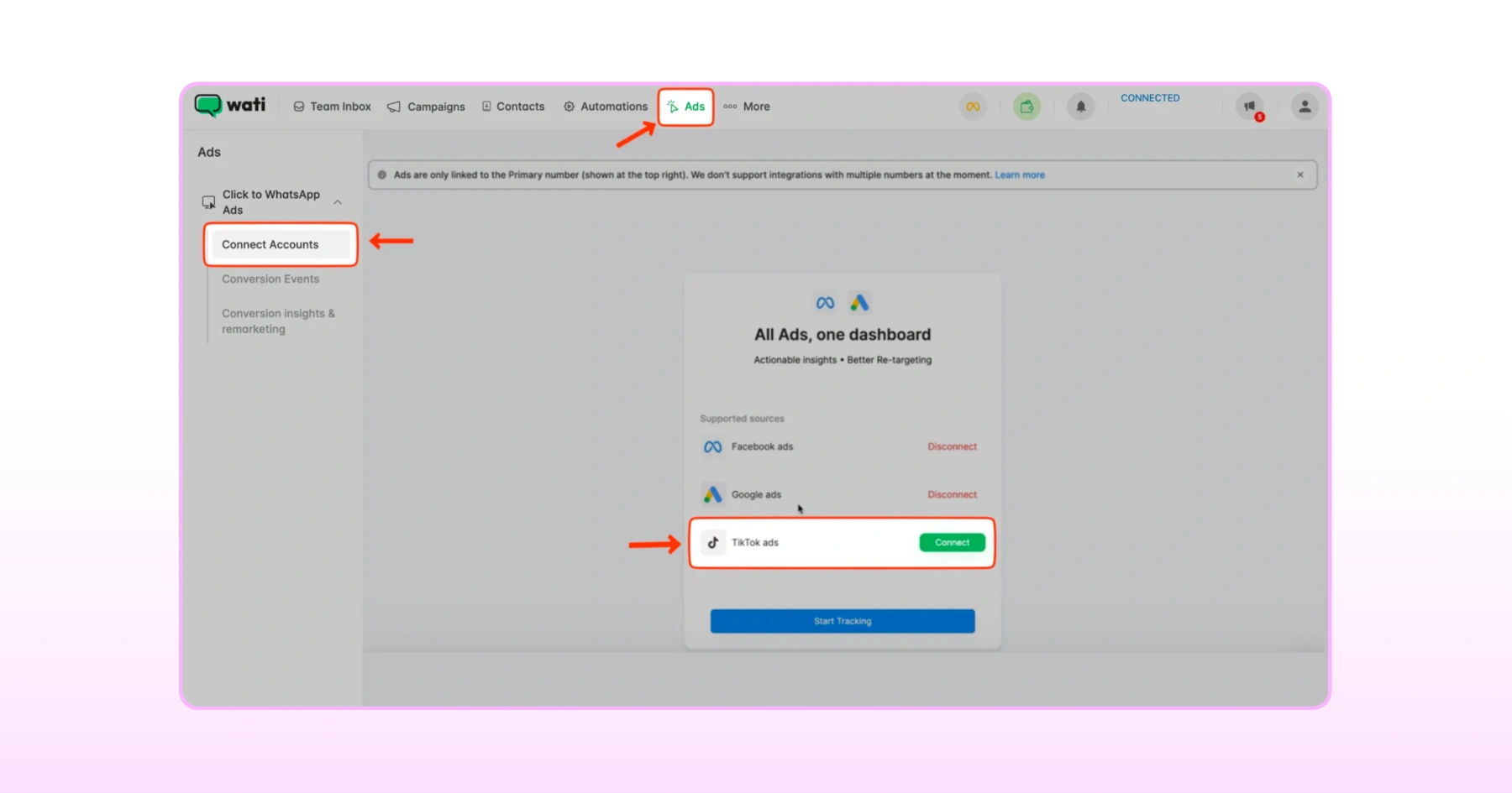 Connecting TikTok Ads account with Wati