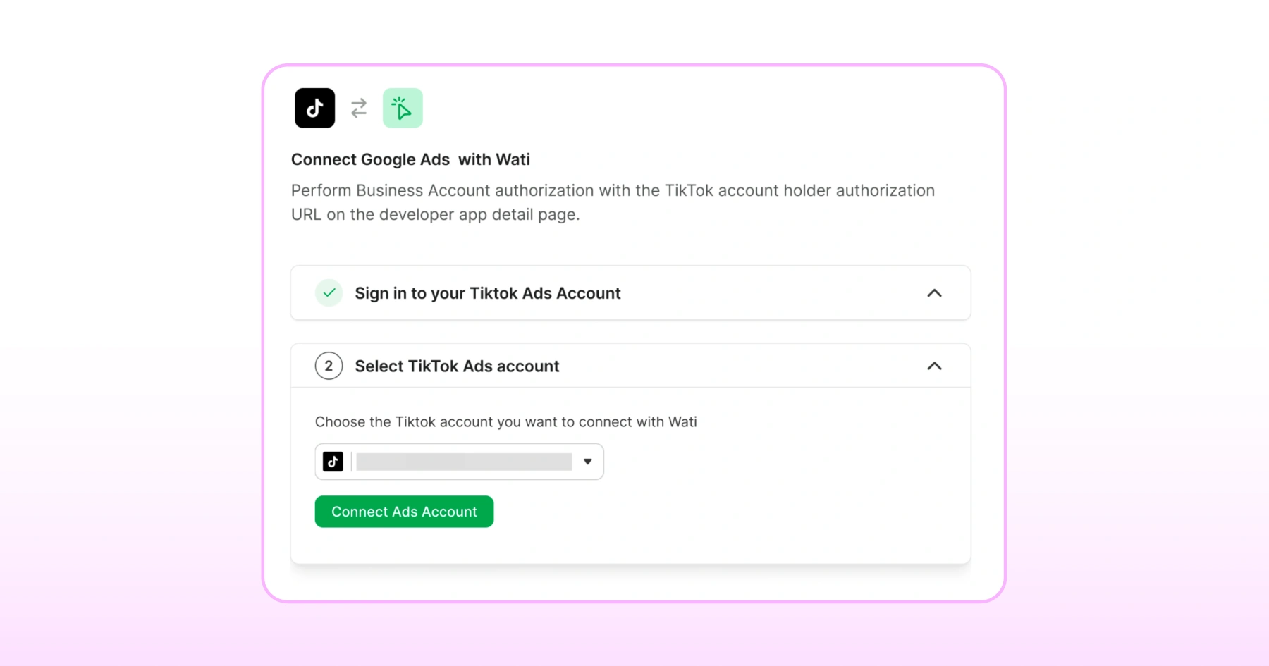 Select account for TikTok ads and then press connect