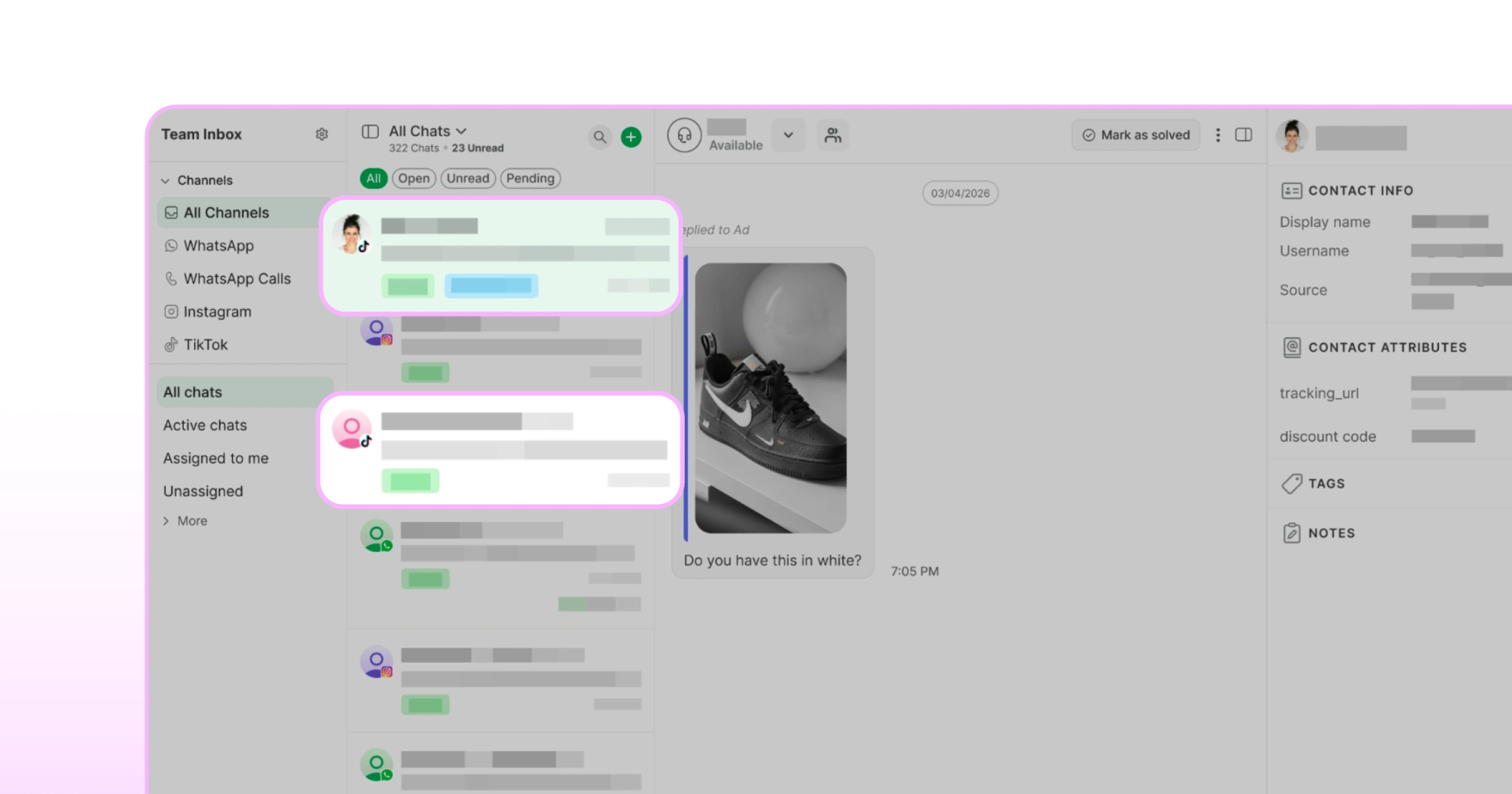 Wati's shared team inbox with all the chats