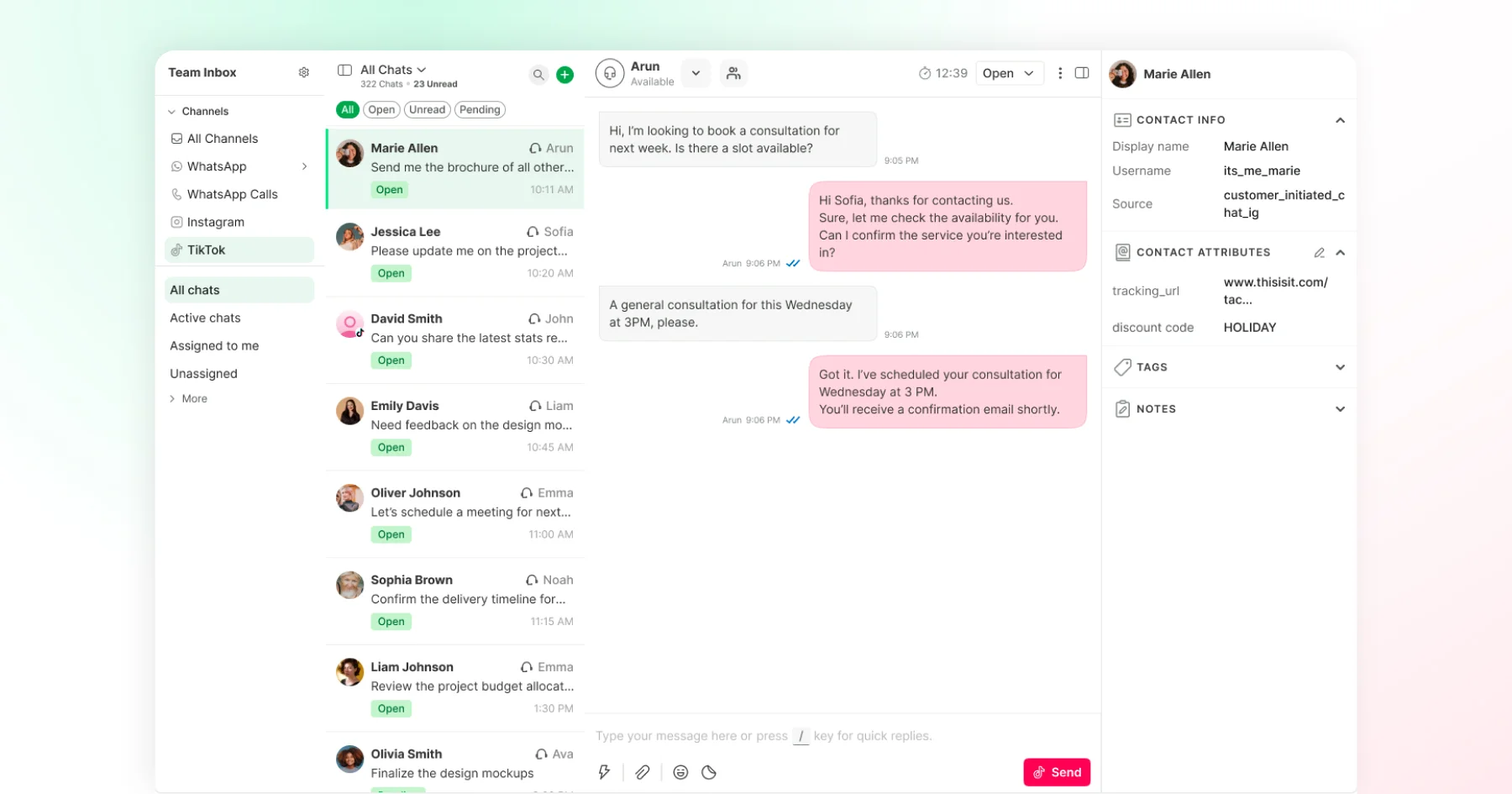Talking to warm leads using the Team inbox for TikTok