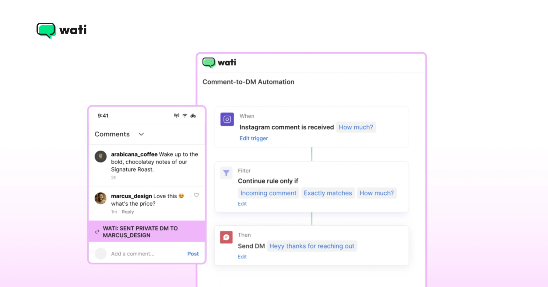 Instagram comment-to-DM automation triggers in Wati