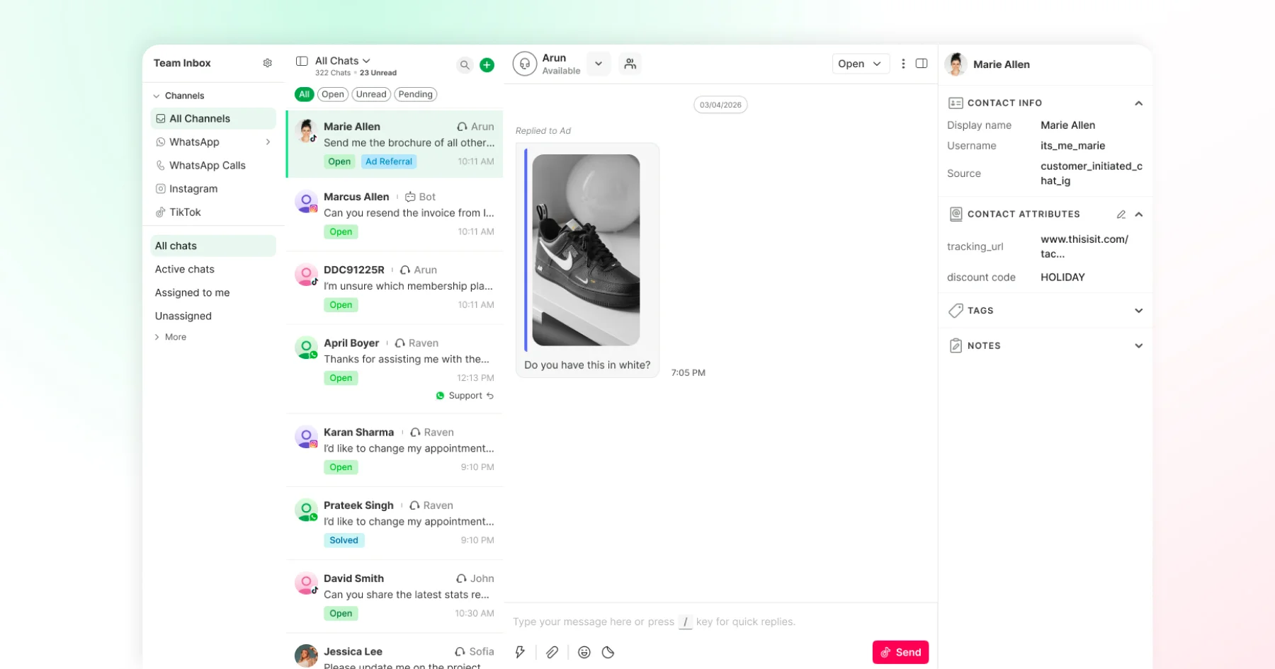 Wati team inbox with TikTok chats in one place