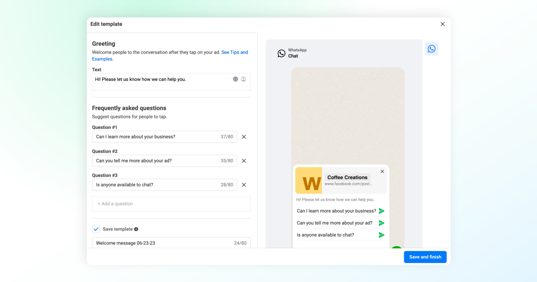 Building the ad creative before saving it for publication