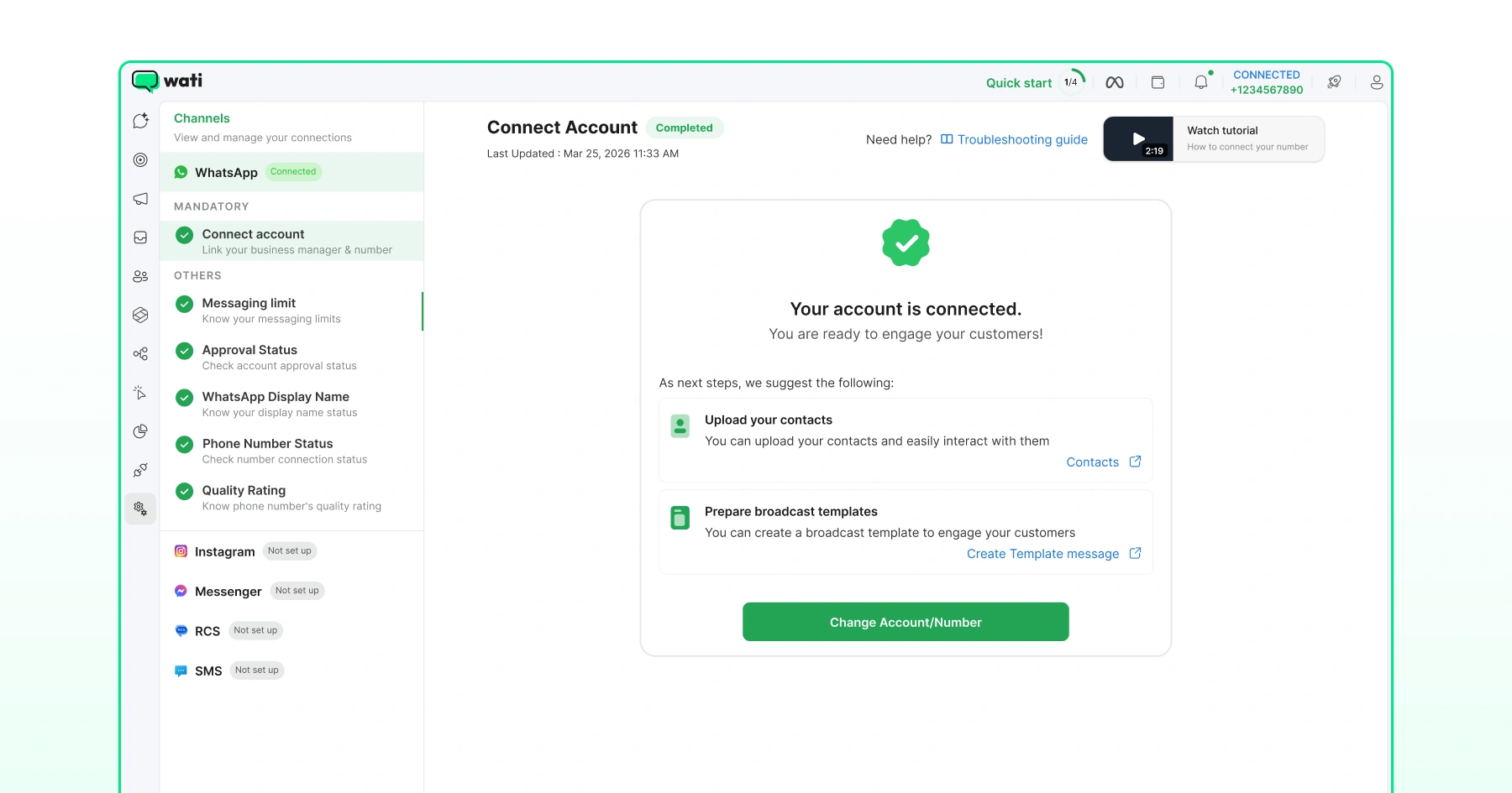 Connecting account on Wati