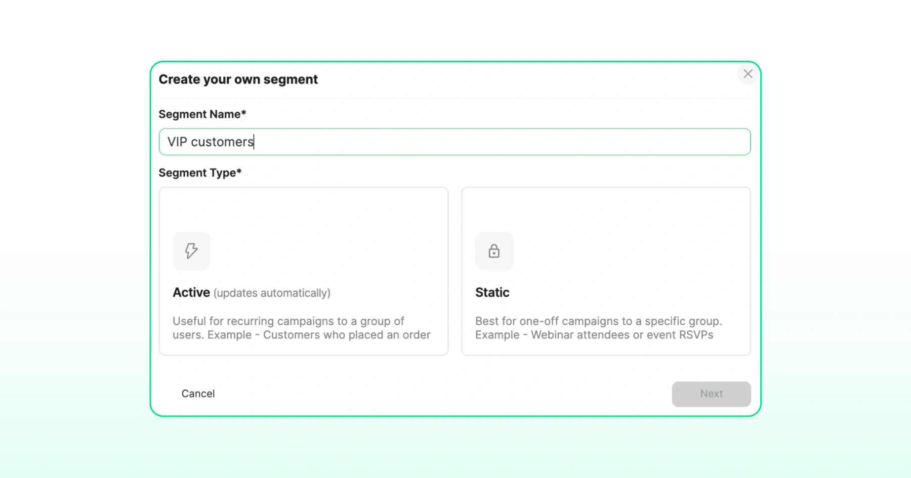 VIP customers segment in Wati interface
