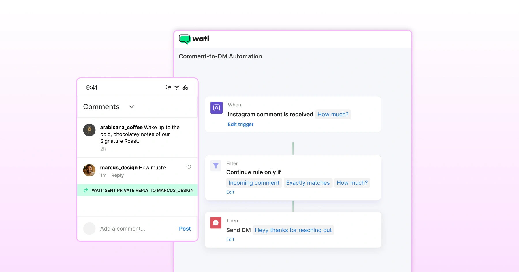 Comment to DM automation inside Wati 