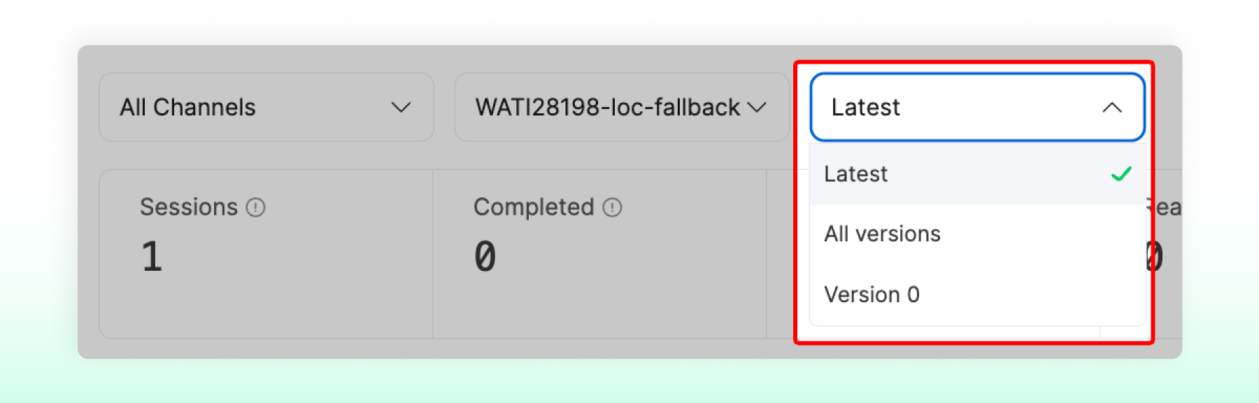 Filters with option for lates and versions on the Wati dashboard
