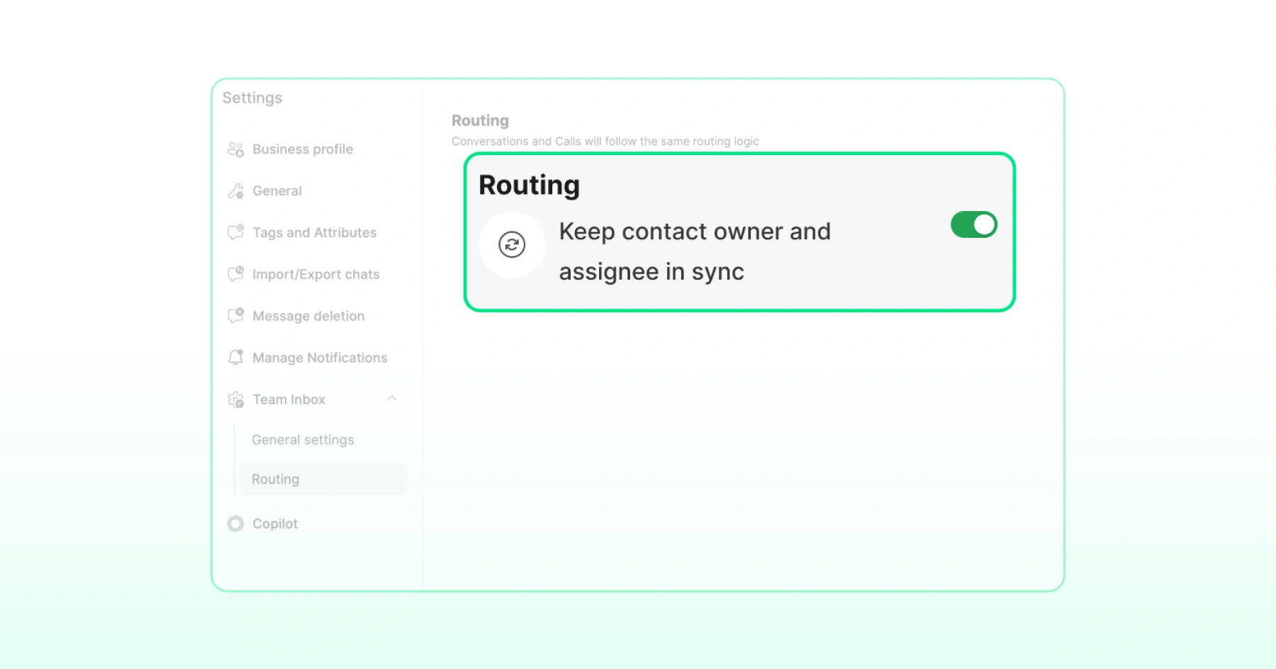 Routing toggle switched on