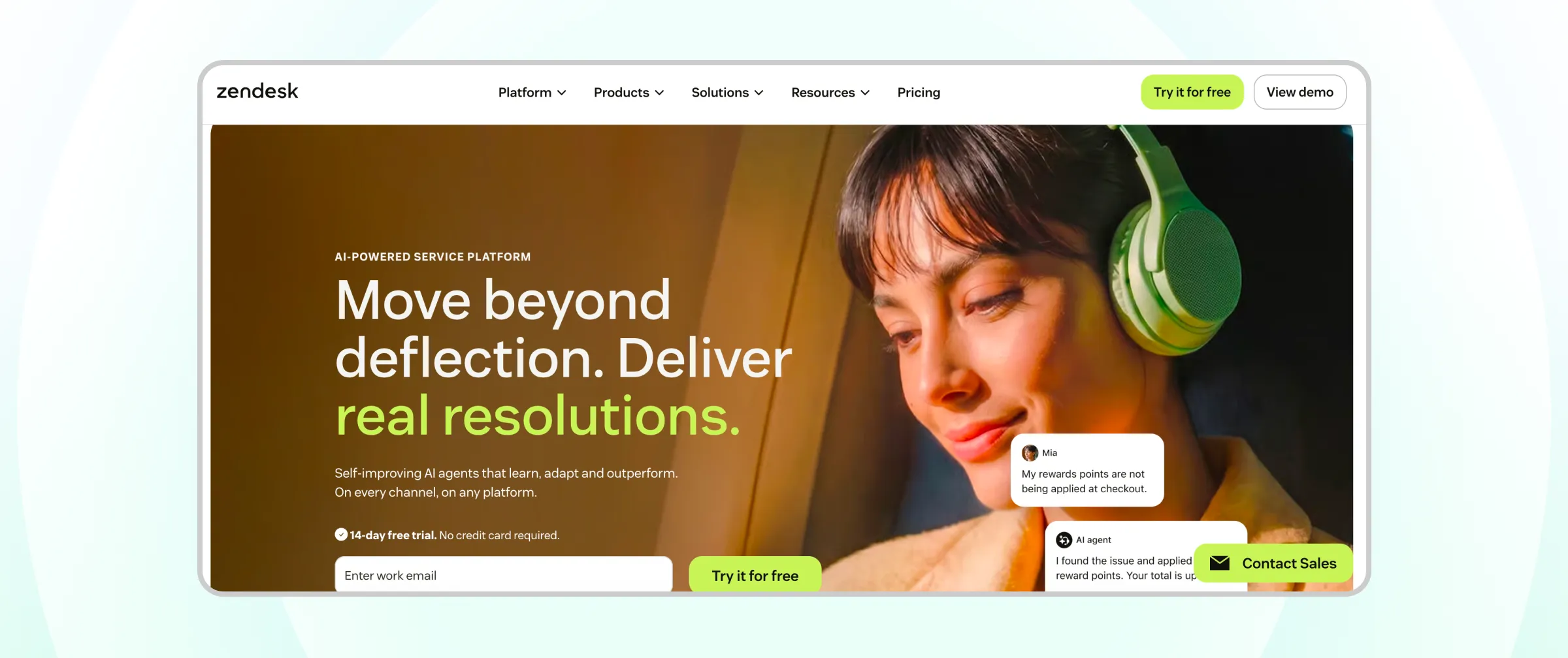 Homepage of Zendesk