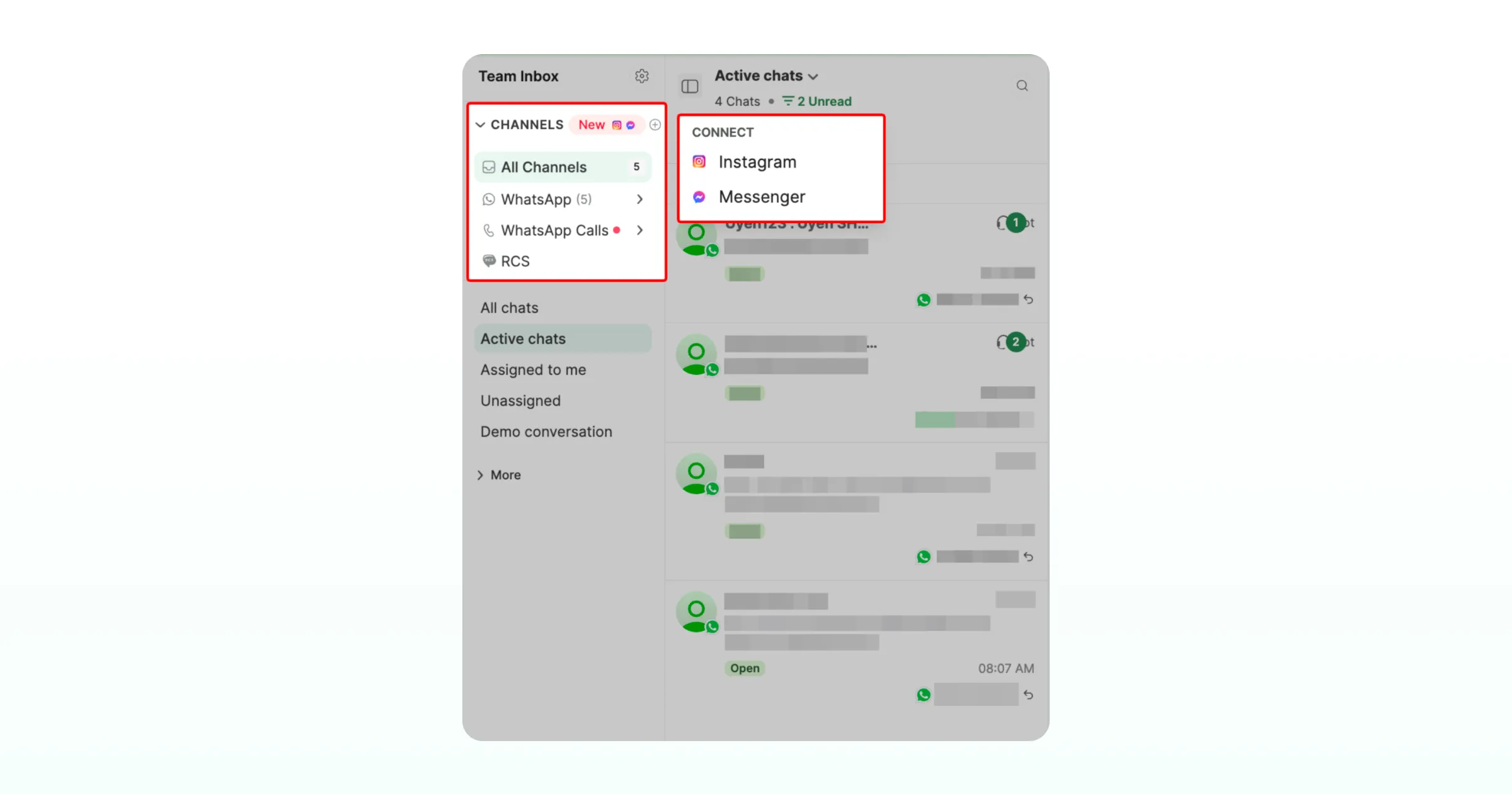 Picking channels inside Wati for service