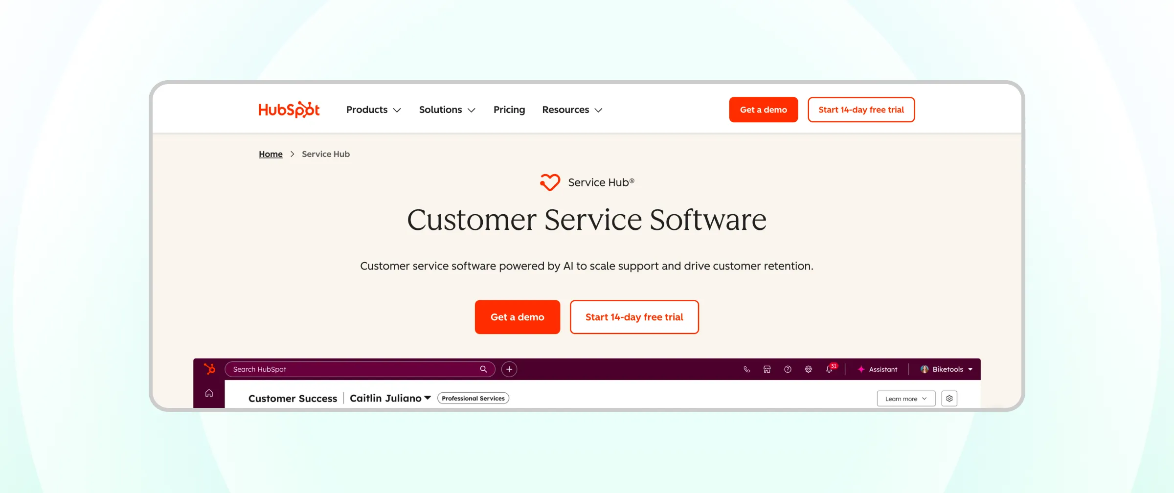 Homepage of HubSpot