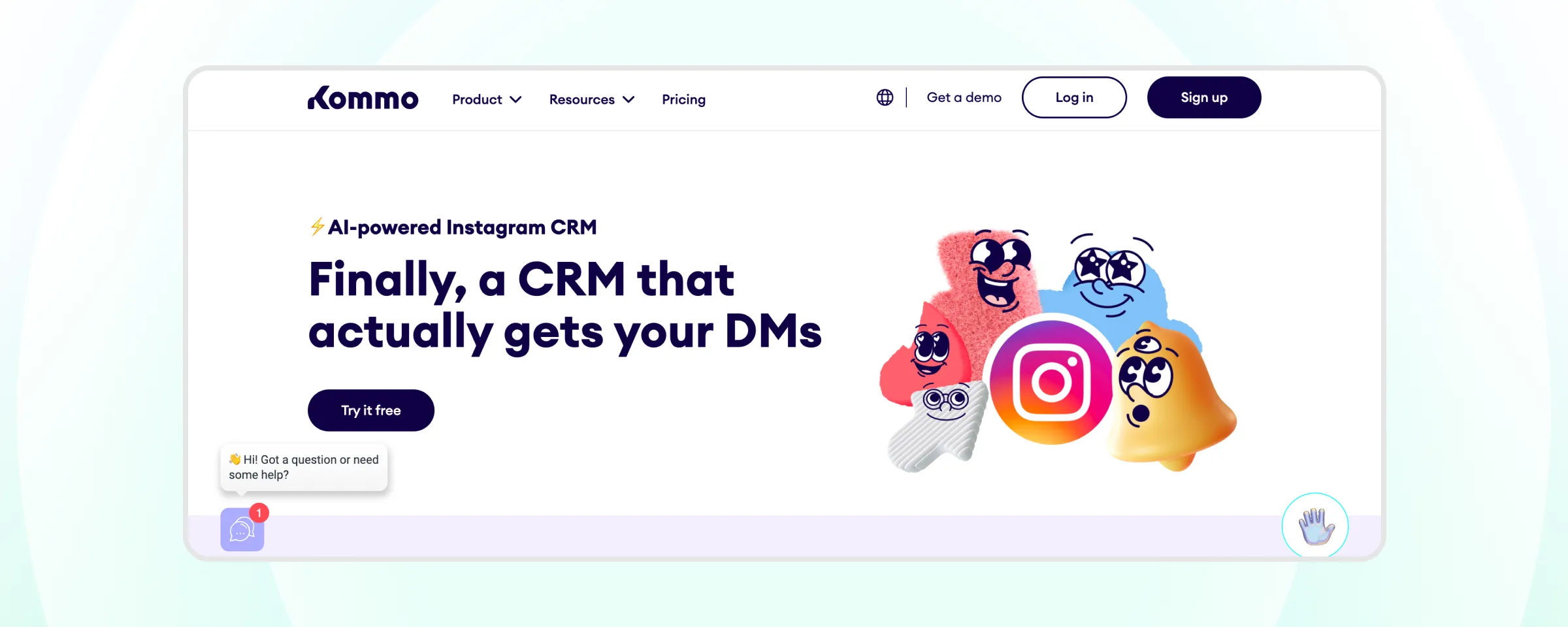 Homepage of Kommo