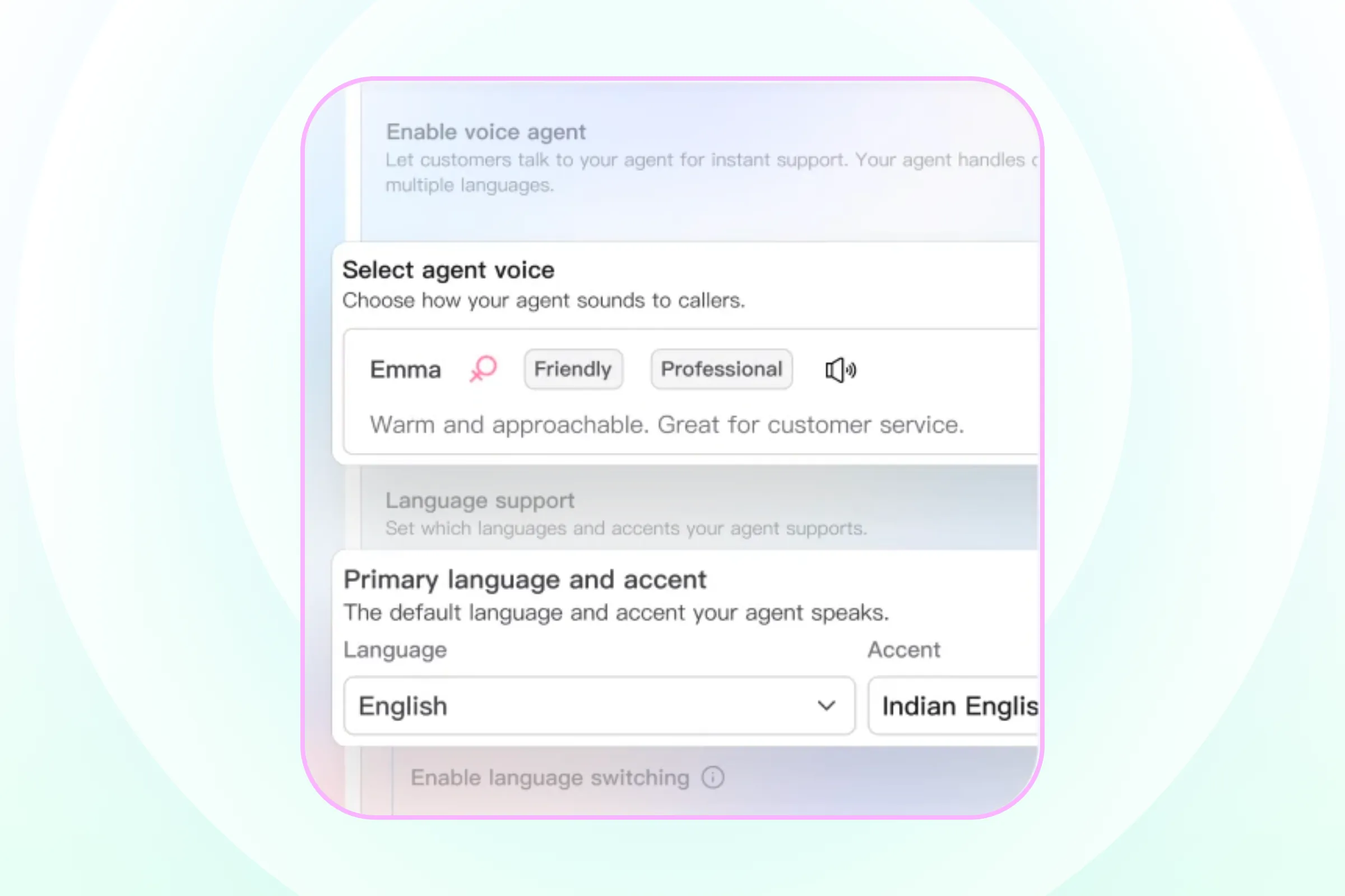 Selecting agent voice and accent on Astra