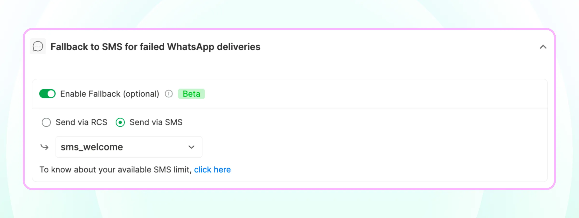 SMS fallback enablement on Wati