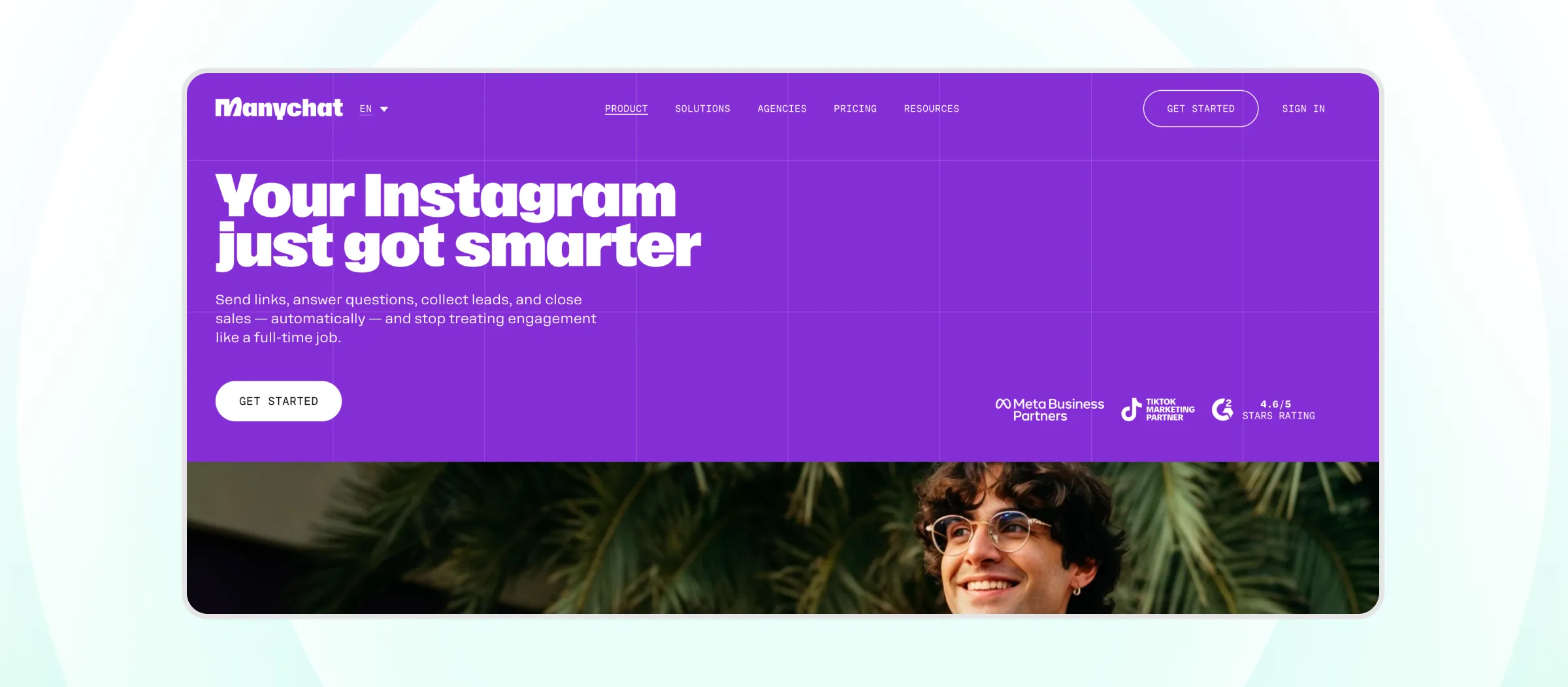 Homepage of Manychat