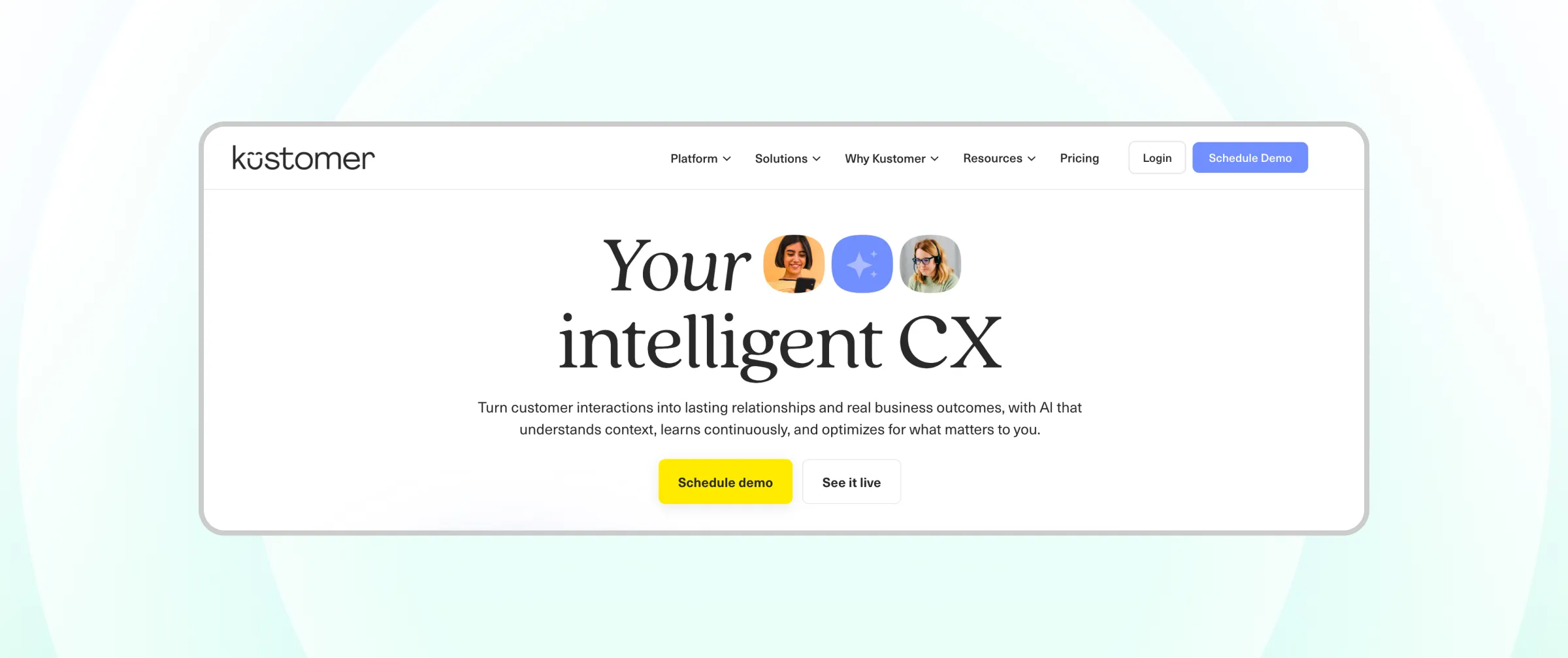Homepage of Kustomer