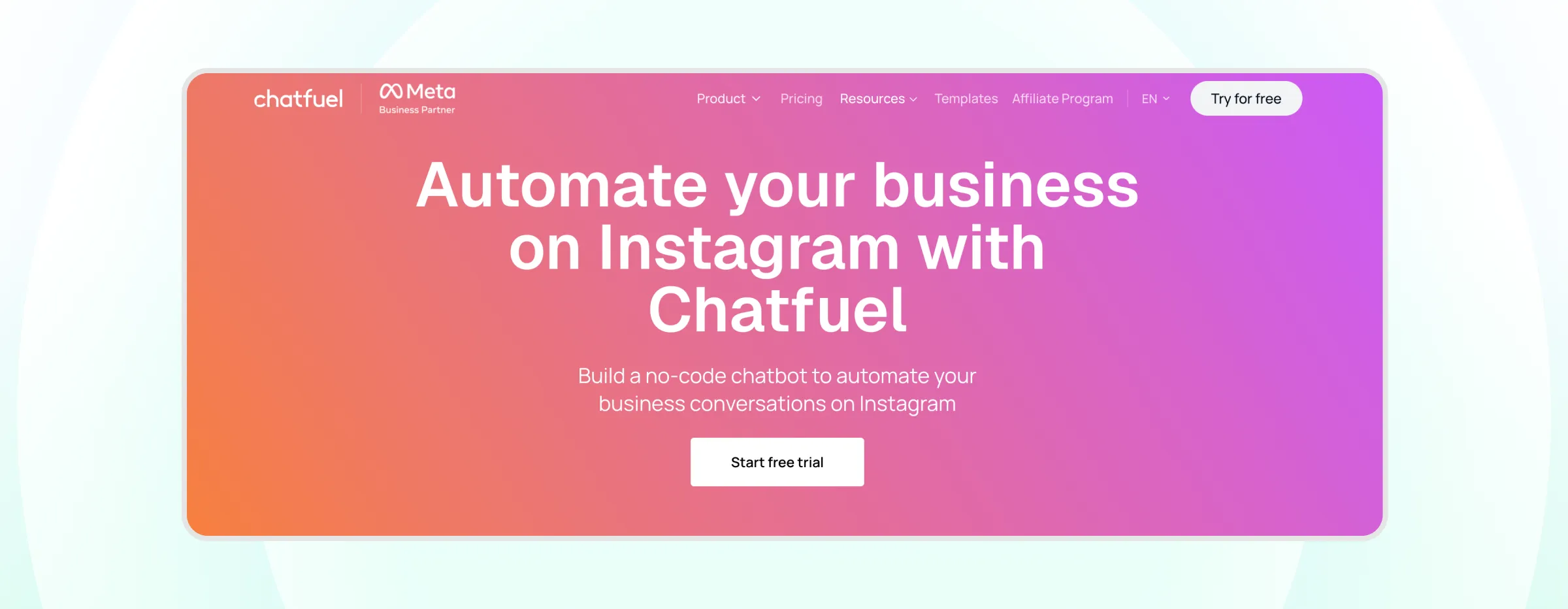 Homepage of Chatfuel