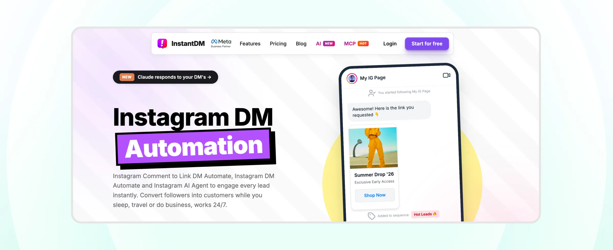 homepage of InstantDM