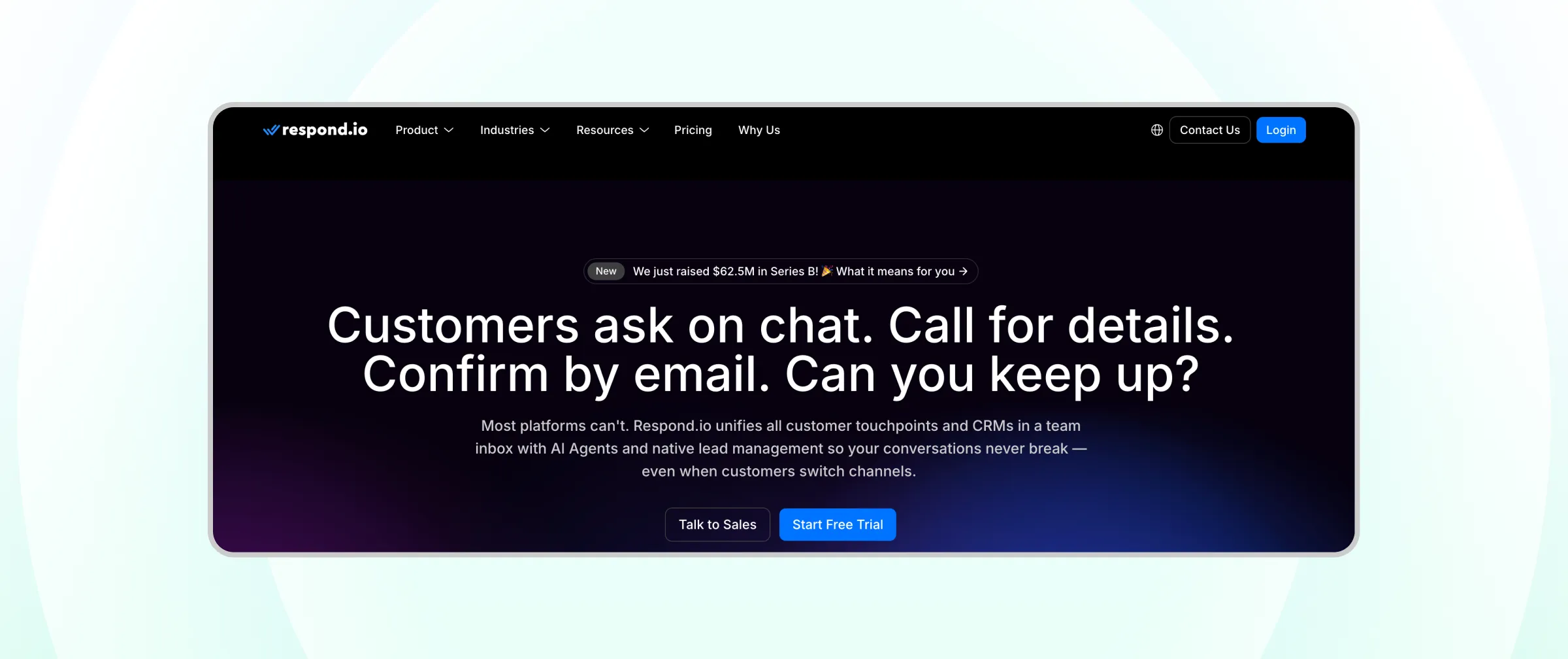 Homepage of Respond.io