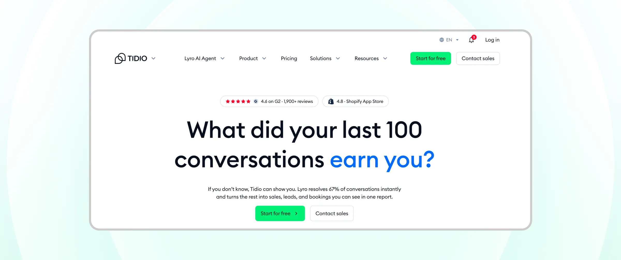 Homepage of Tidio