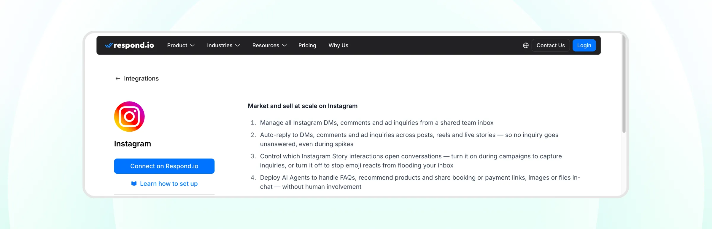 Instagram page of Respond.io