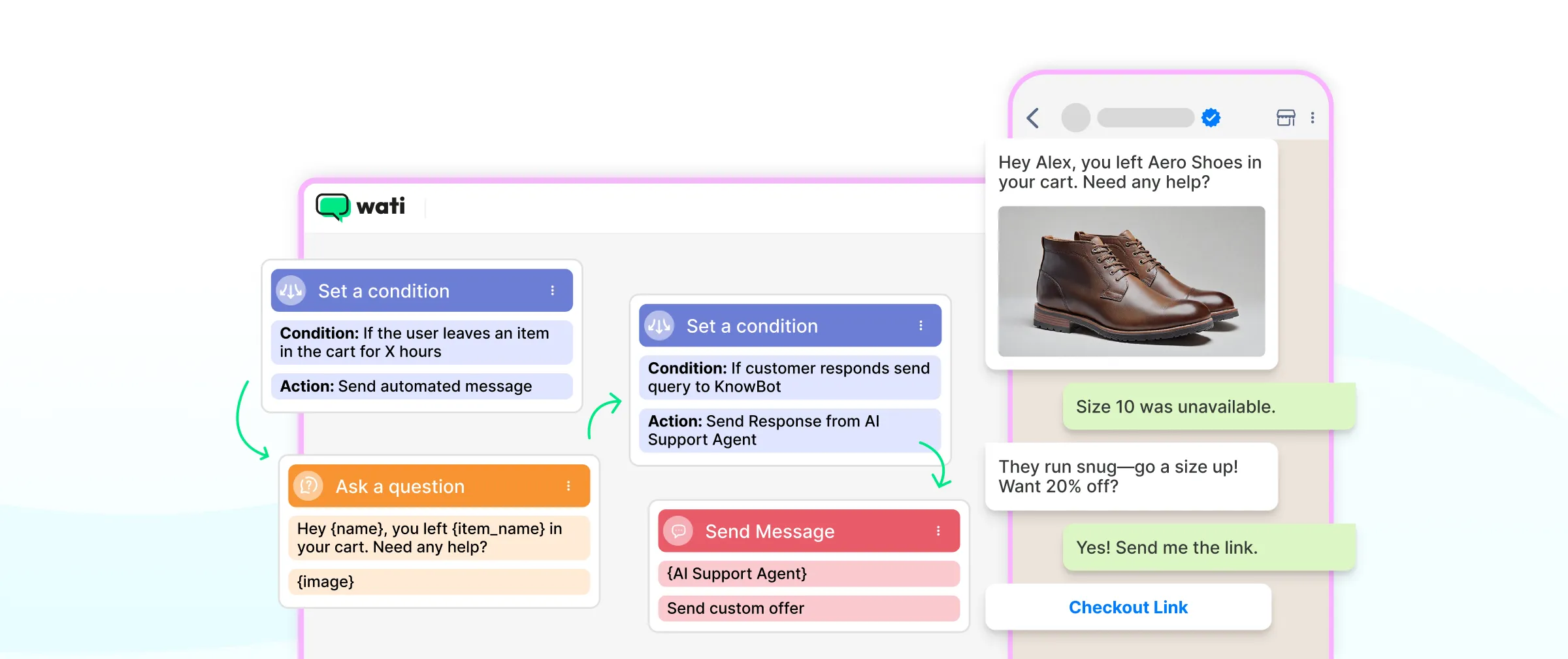 Setting up automations via drag and drop on Wati