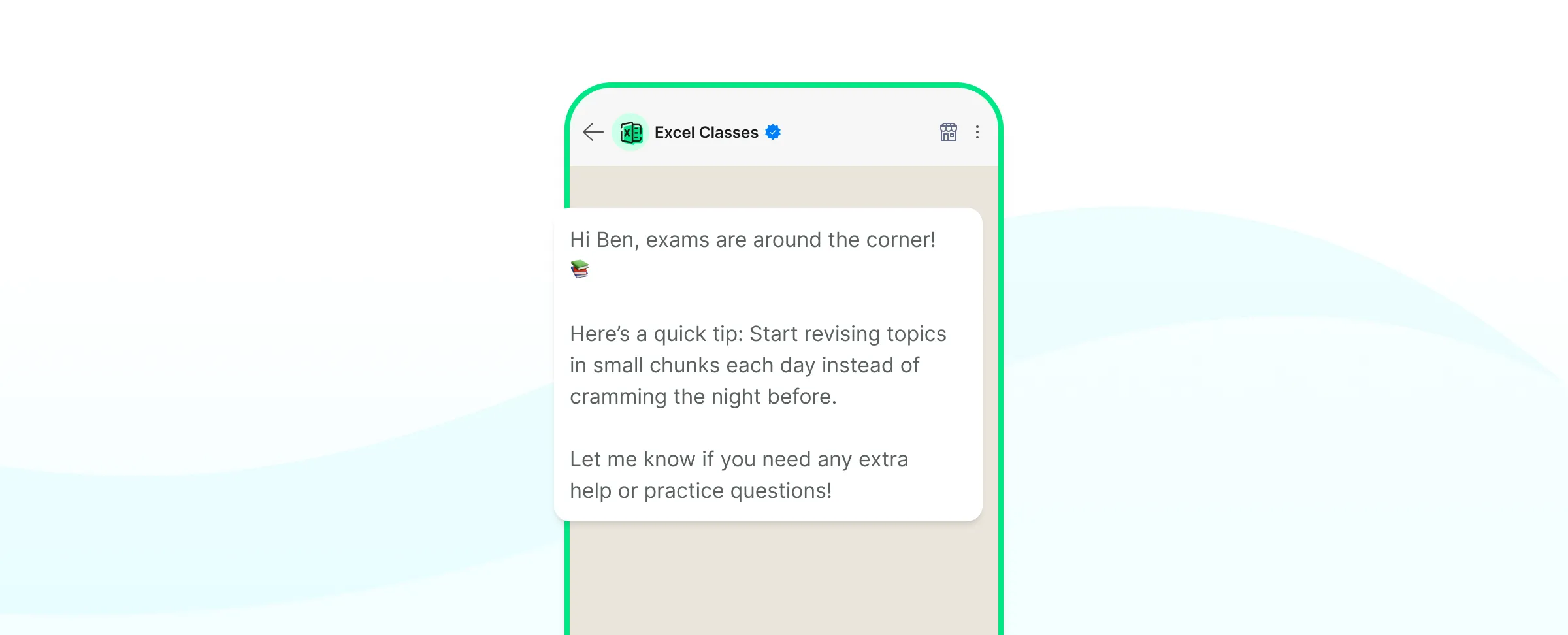 Quick tip messages for students during exams 