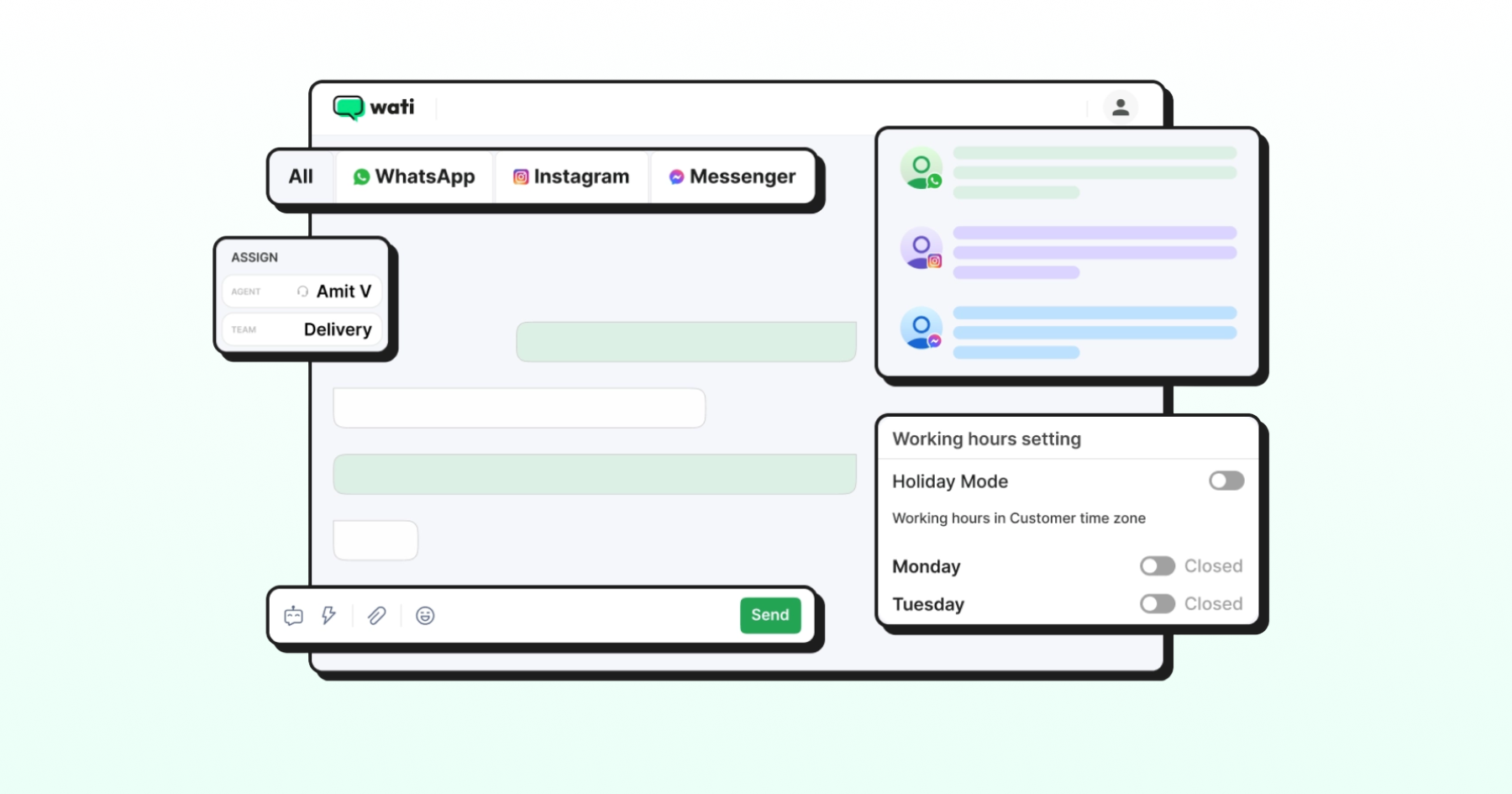 Team inbox on Wati with different platforms