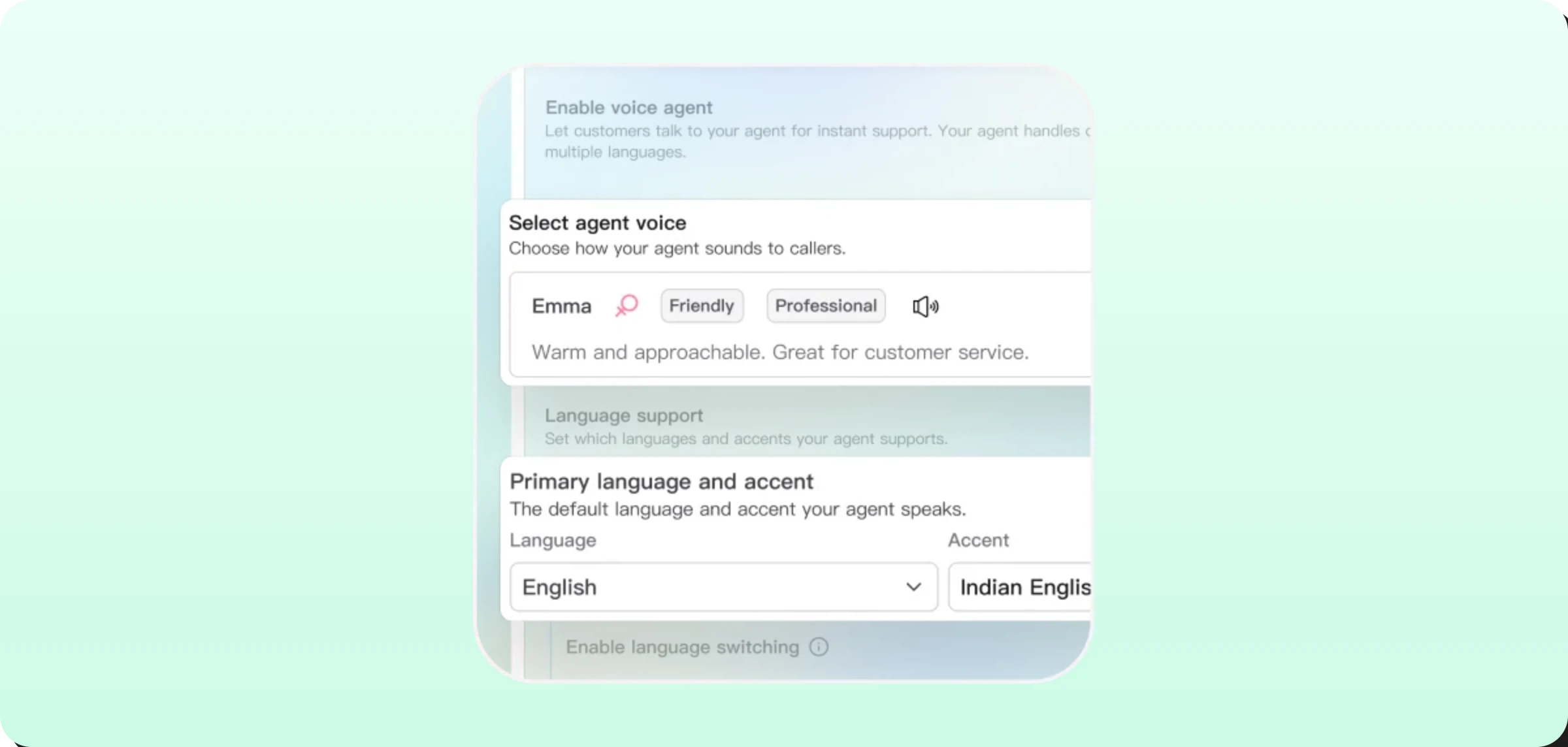 Language and accent option on Astra 