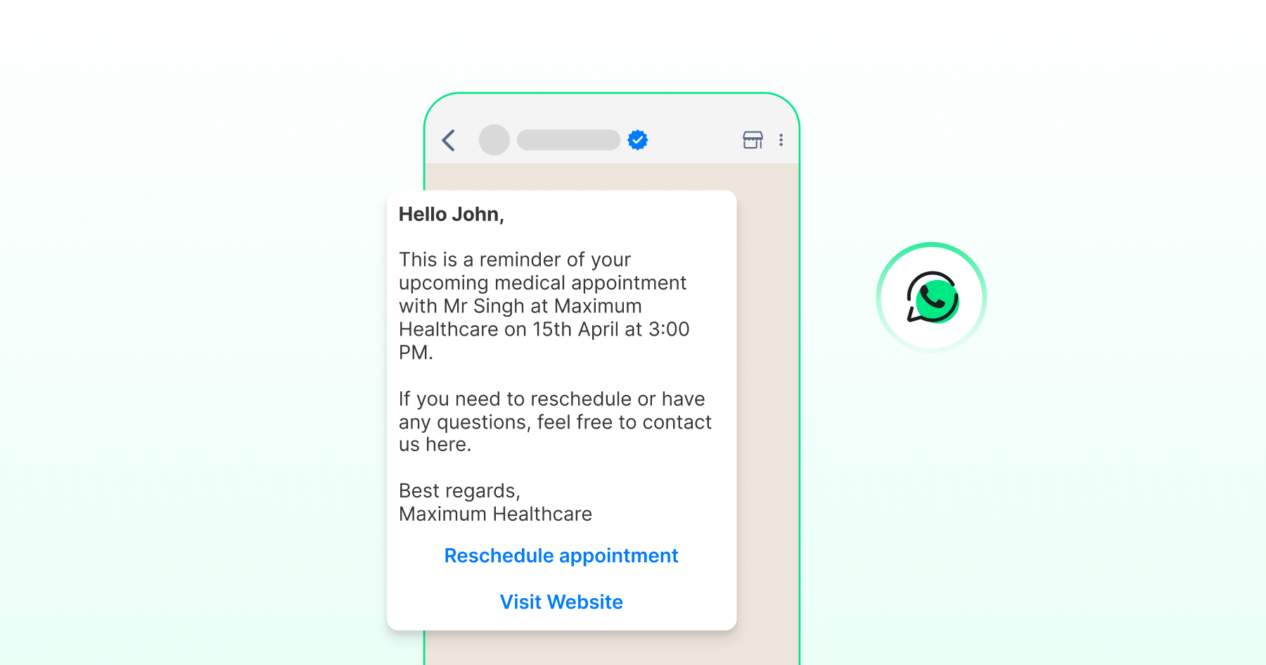 Appointment reminder for medicial checkup via WhatsApp