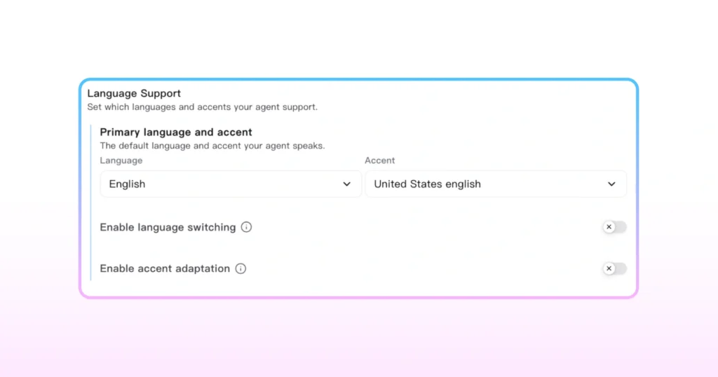 Language and accent options to choose from for your voice AI agent