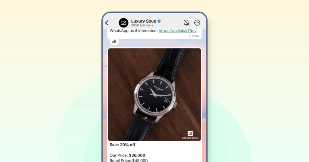 Luxury Souq's WhatsApp channel for promotions