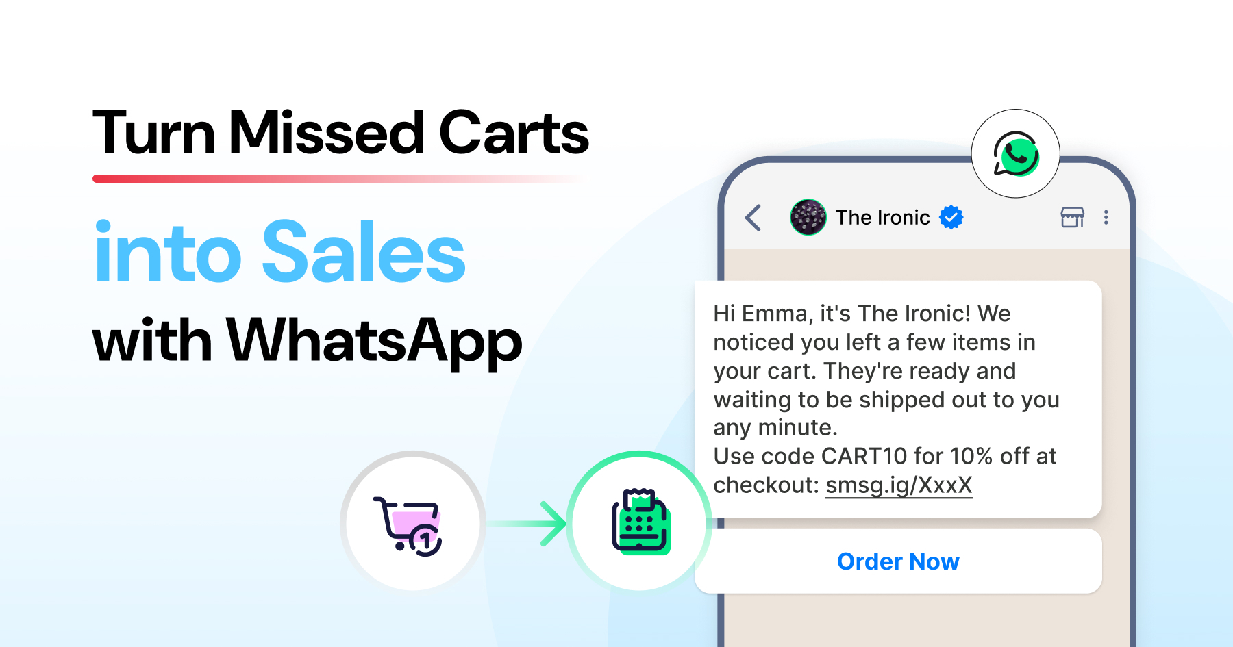 Image showing how WhatsApp messages can help turn abandoned carts into completed sales.