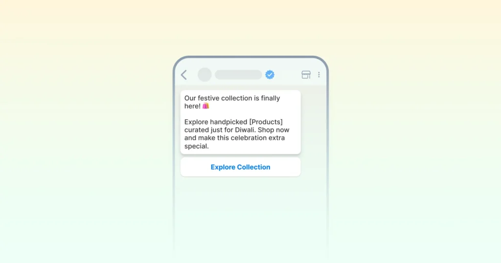 Diwali collection launch WhatsApp message template for businesses
