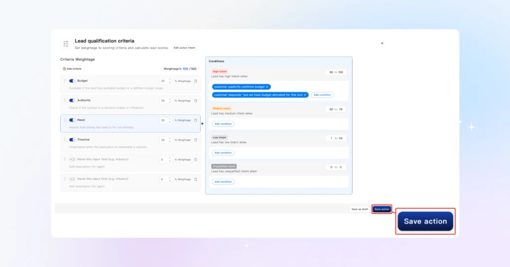 Finalize the criteria and click Save