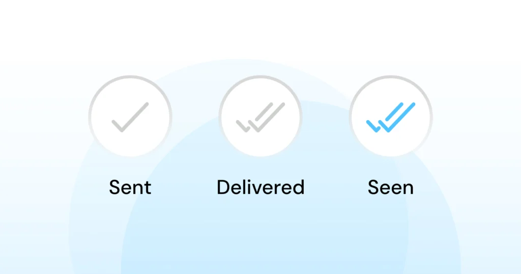 A single ticks denotes sent, a double ticks denotes delivered while a Blue double tick means seen on WhatsApp