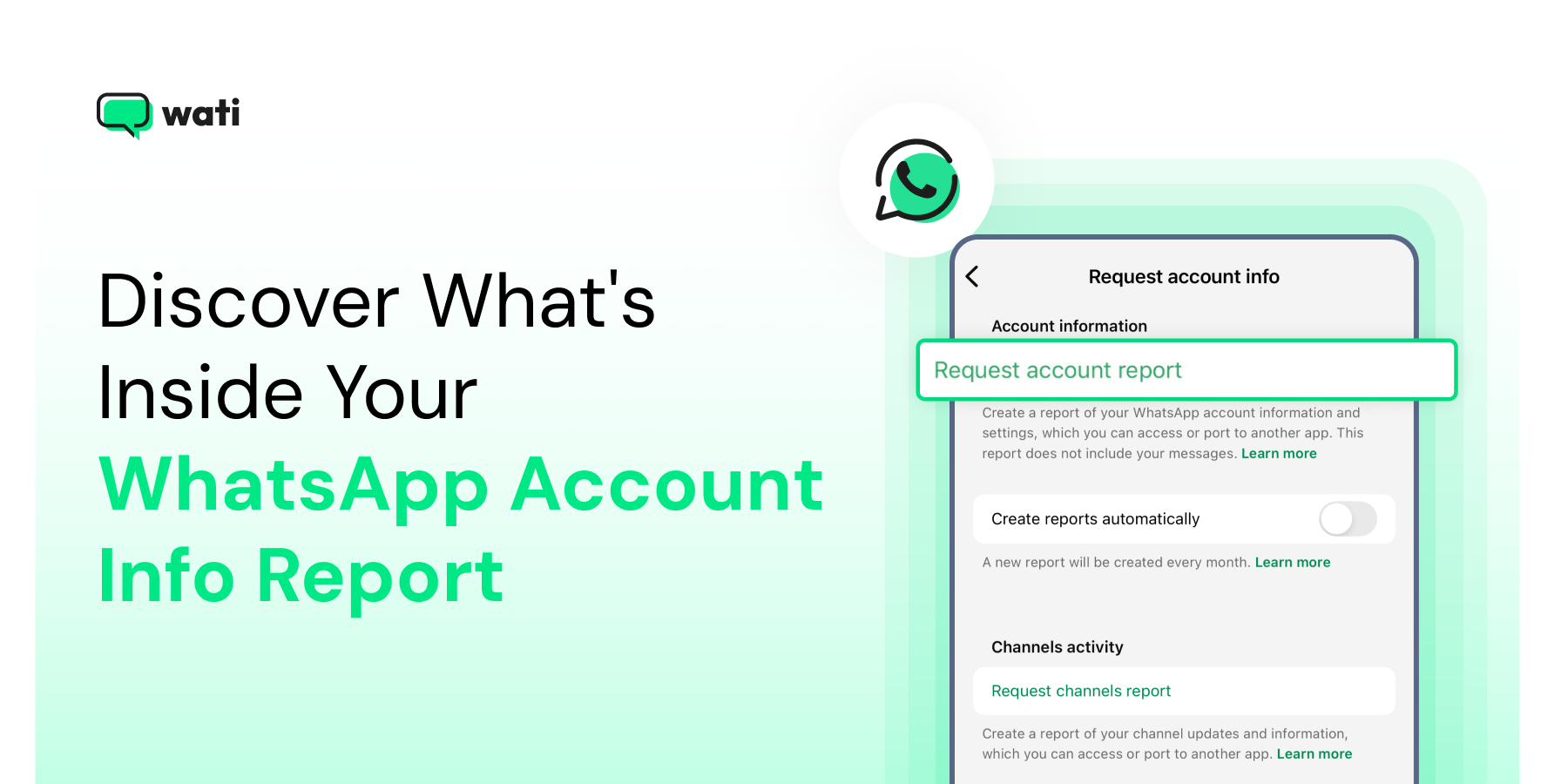 Banner image showing WhatsApp screen with the “Request account report” option highlighted.