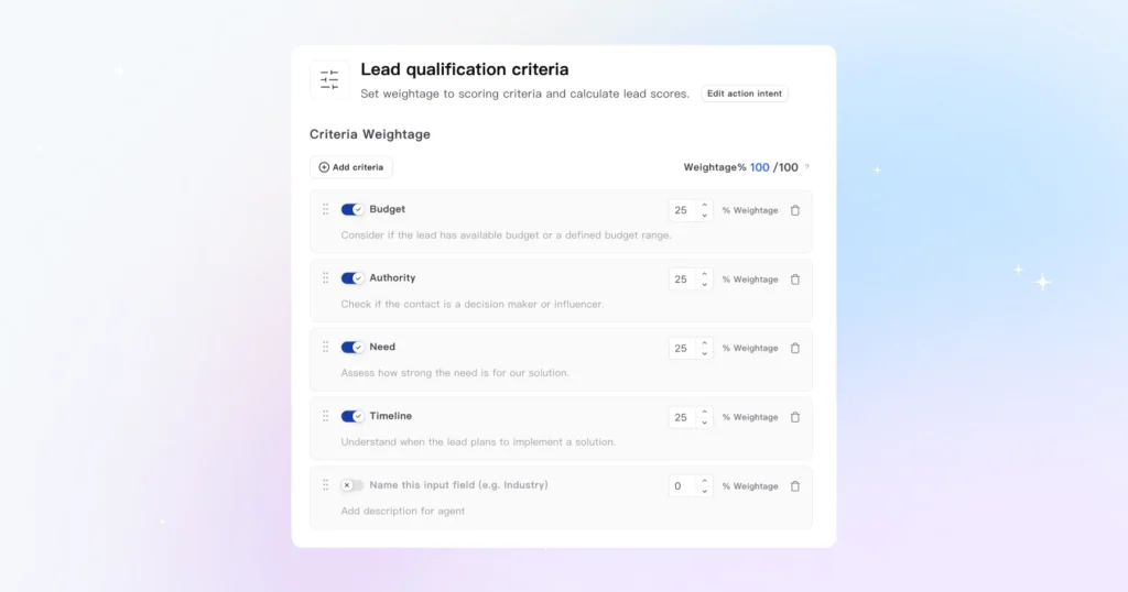 Enable and disable each criteria based on your preference
