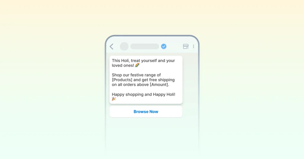 Holi general shopping WhatsApp message template for businesses