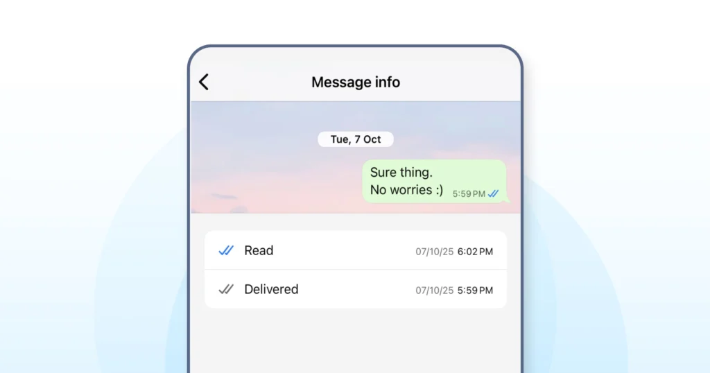 A message info report which shows when the message was read and delivered.