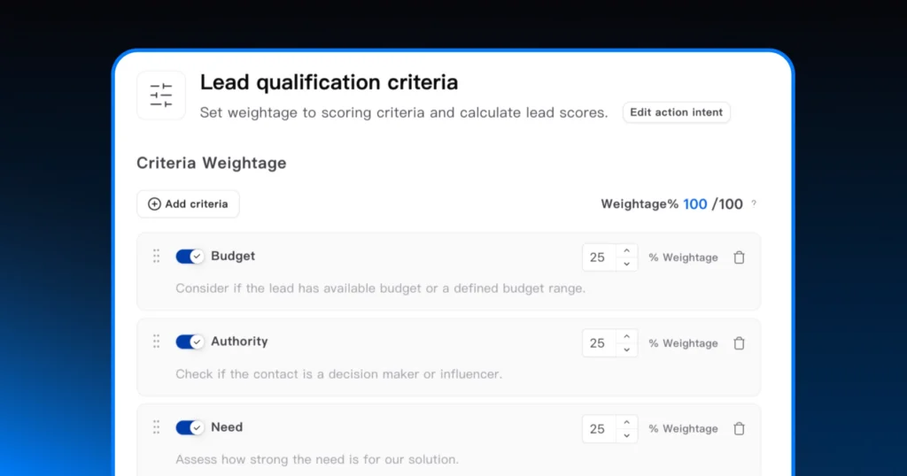 Setting lead qualifciation criteria in Astra