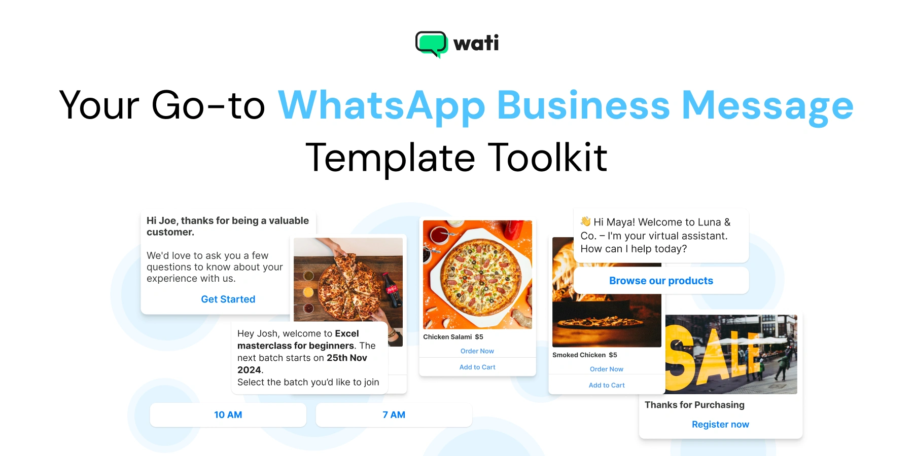 A detailed view of Wati’s WhatsApp Business message template toolkit showing how businesses can create, manage, and customize pre-approved WhatsApp templates for marketing, notifications, and customer support.