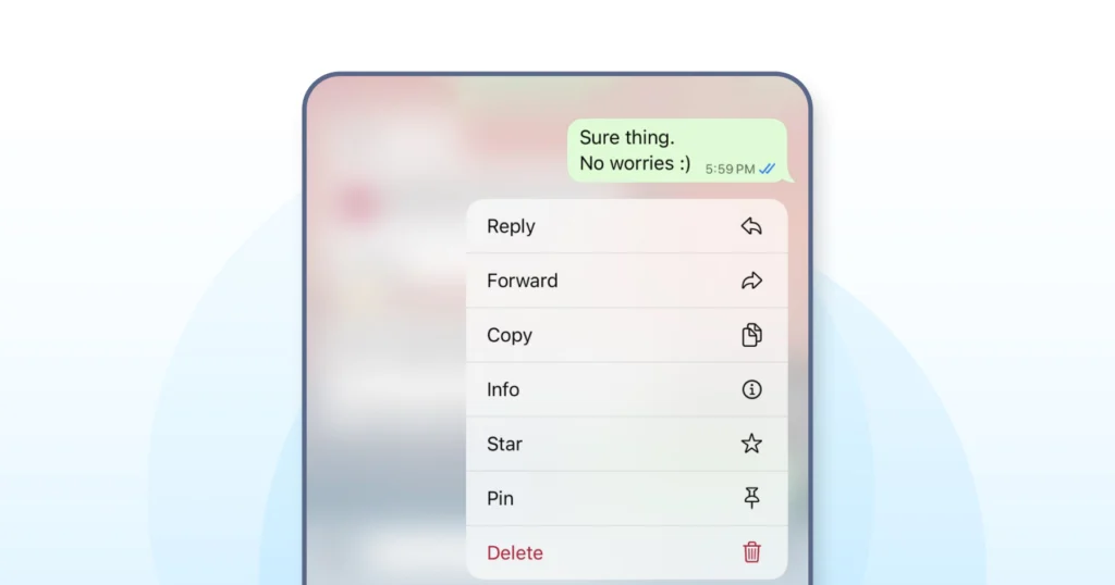 After holding the message, select Info from the options to gain access to information about the message.