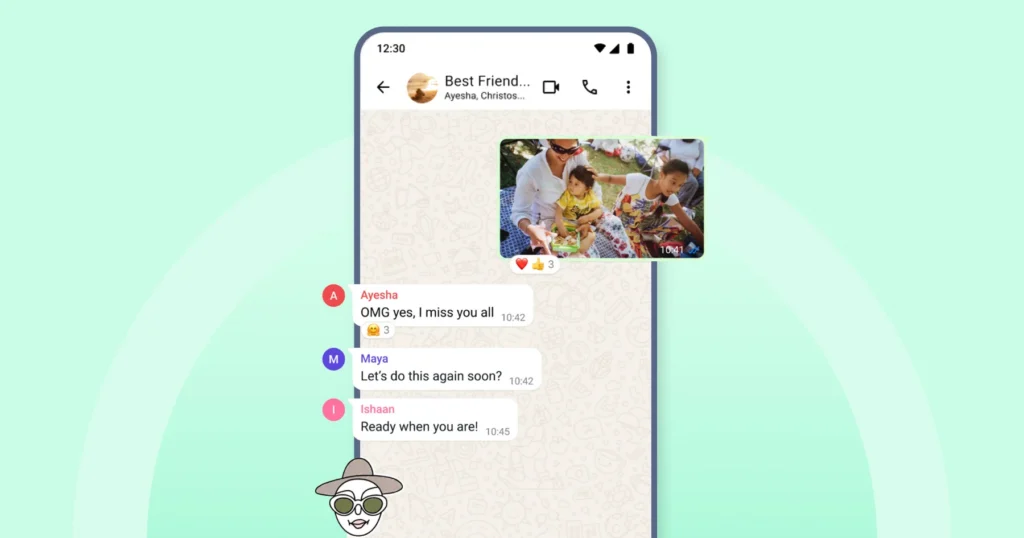 A WhatsApp chat with a group for best friends interacting with one another.