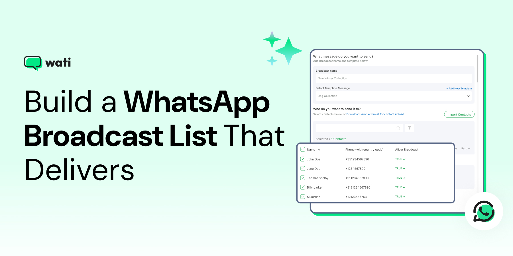 The image shows whatsapp braodcast lists