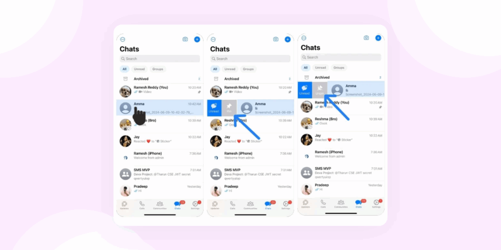 The process to unpin chats on WhatsApp explained via a visual