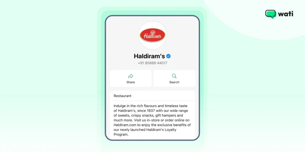 WhatsApp business description by Halidram India on their official profile