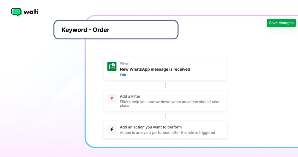A screenshot of setting keyword-triggered Instagram automation with Wati