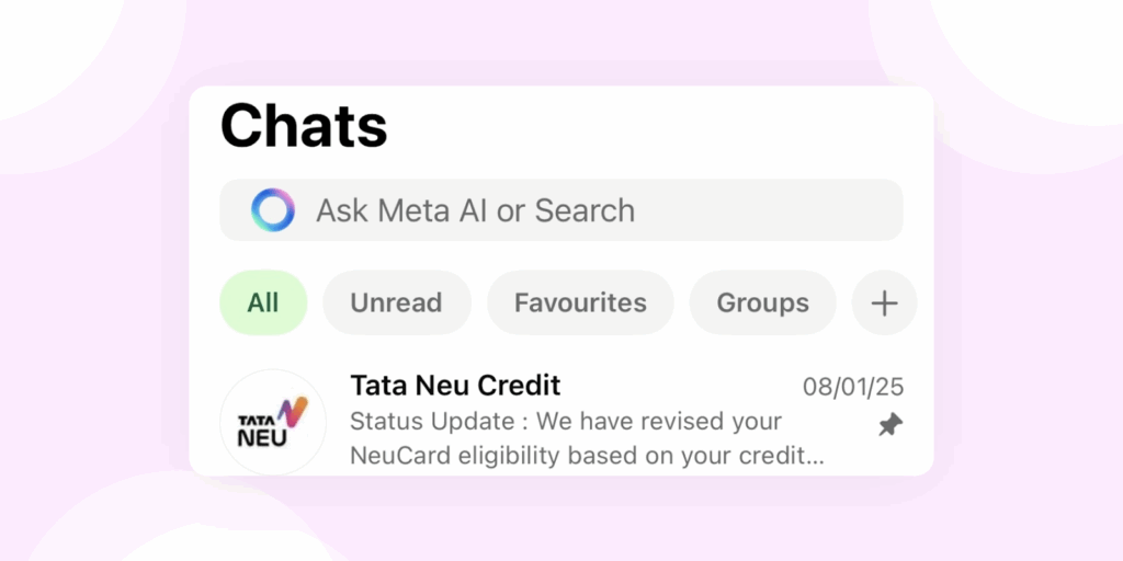An important chat pinned on WhatsApp from Tata Neu Credit