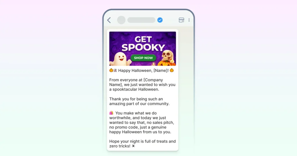 Halloween WhatsApp template for greeting loyal customers during the season